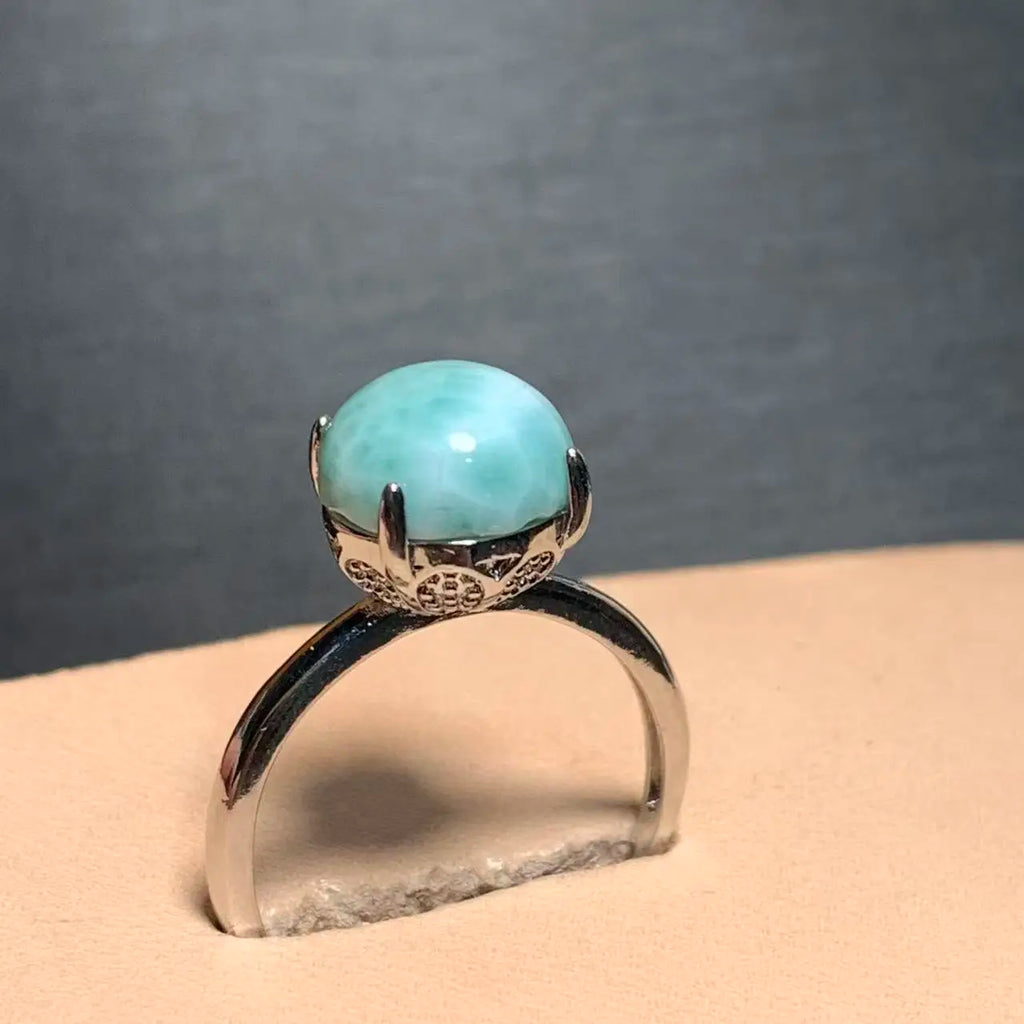 Natural Larimar Heart Ring – Adjustable Vintage Gemstone Ring for Women