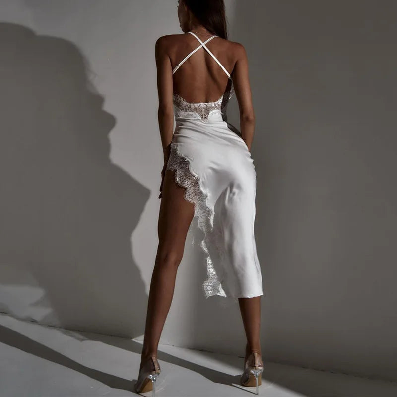 Sexy Lace Backless Bodycon Midi Dress