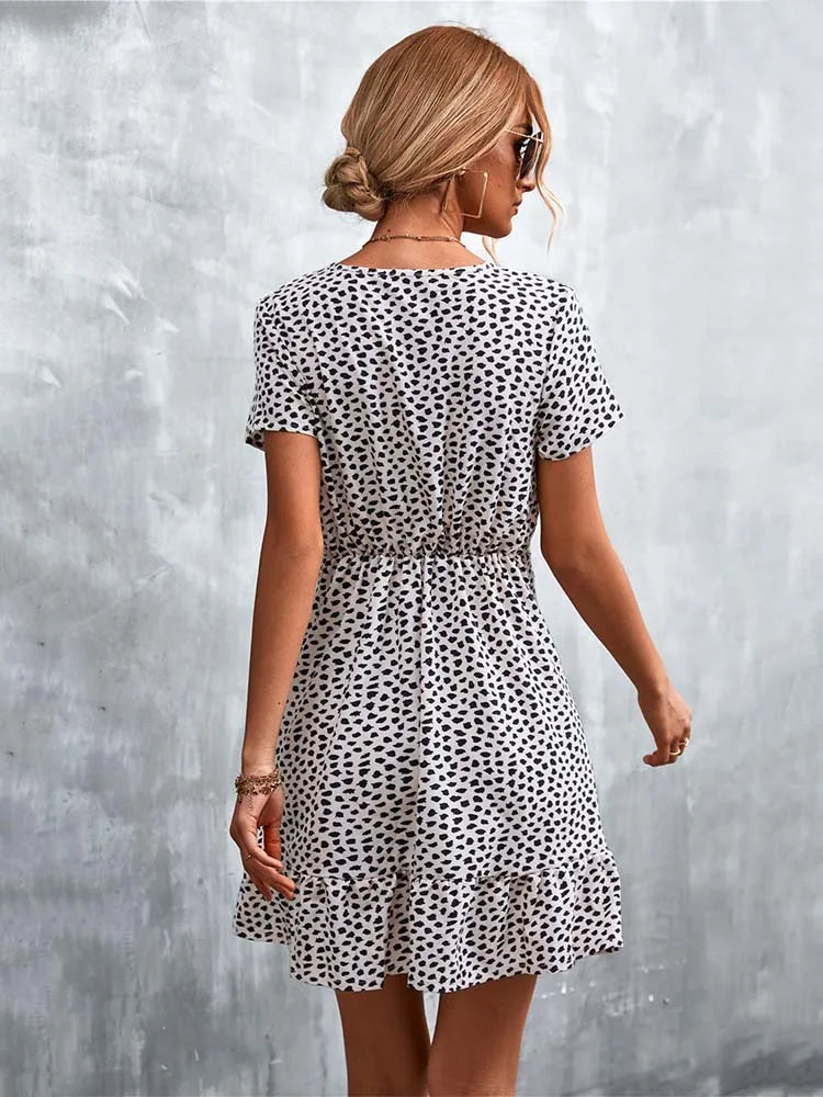 Boho Floral Print V-Neck Mini Dress