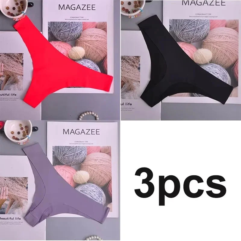 3PCS seamless low-waist panties, ice silk, breathable, quick-drying, with cotton crotch. Ideal for sports