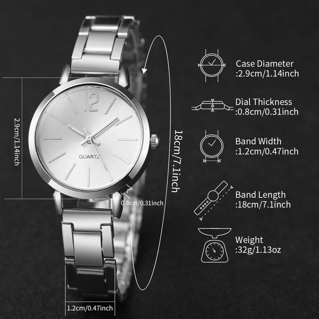 Women's Gold Steel Band Quartz Watch & Cuff Bracelet Set – 2PCS Fashion Wristwatch