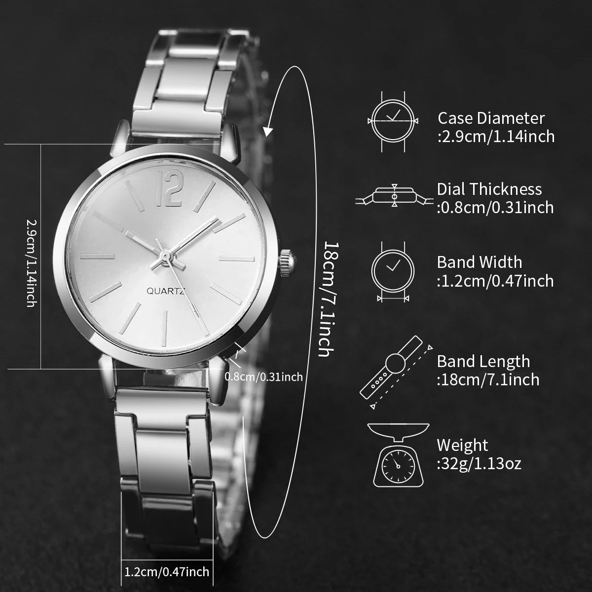 Women's Gold Steel Band Quartz Watch & Cuff Bracelet Set – 2PCS Fashion Wristwatch