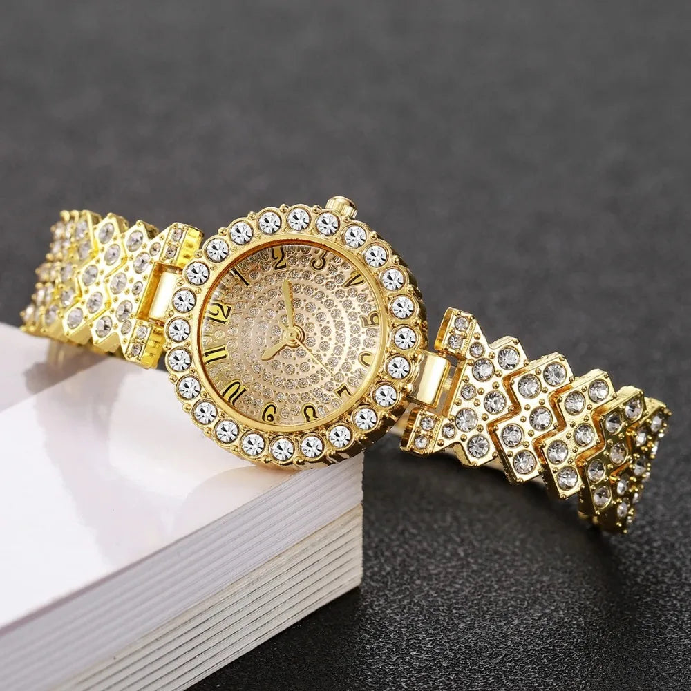 Luxury Rhinestone Women's Quartz Watch & Jewelry Set – 5PCS Elegant Bracelet Wristwatch