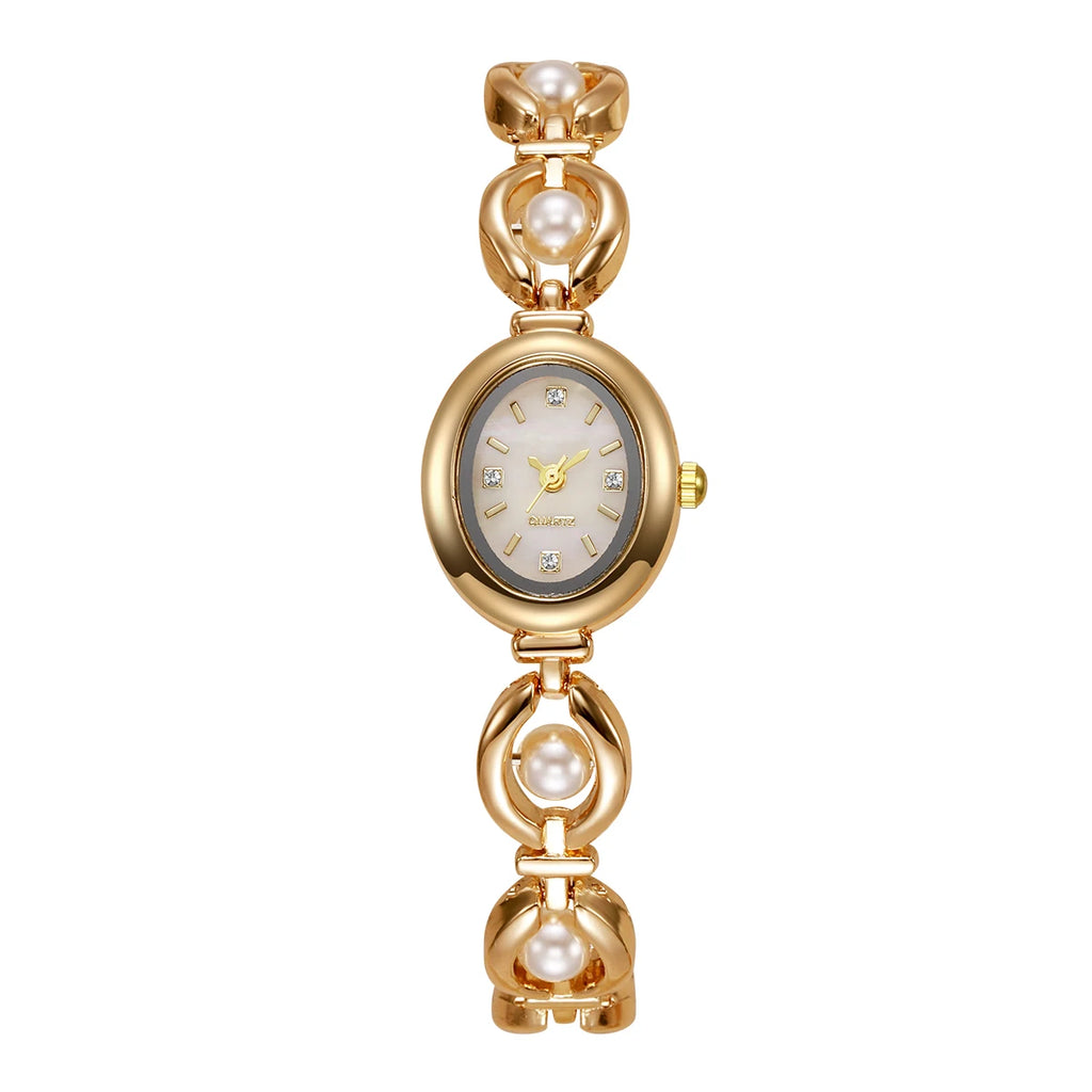 Elegant Pearl Bracelet Women's Diamond Quartz Watch – Fashion Ladies Wristwatch