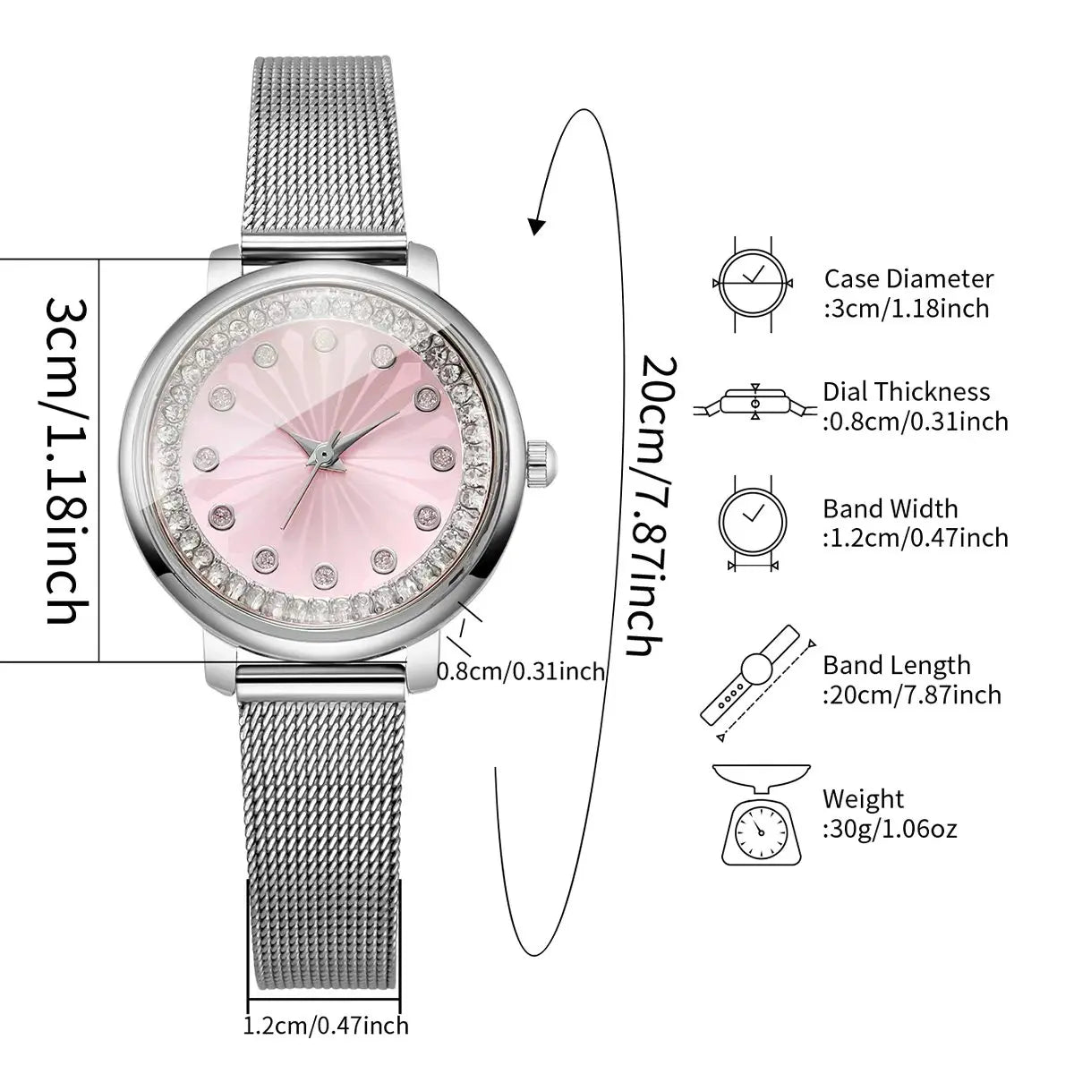 Elegant Women's Rhinestone Quartz Watch – Silver Mesh Strap Dress Wristwatch