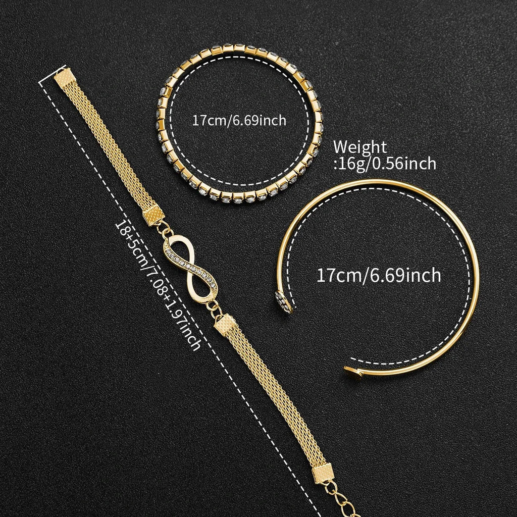 Elegant Rectangle Women's Quartz Watch & Rhinestone Bracelet Bangle Set – 4PCS Ladies Wristwatch