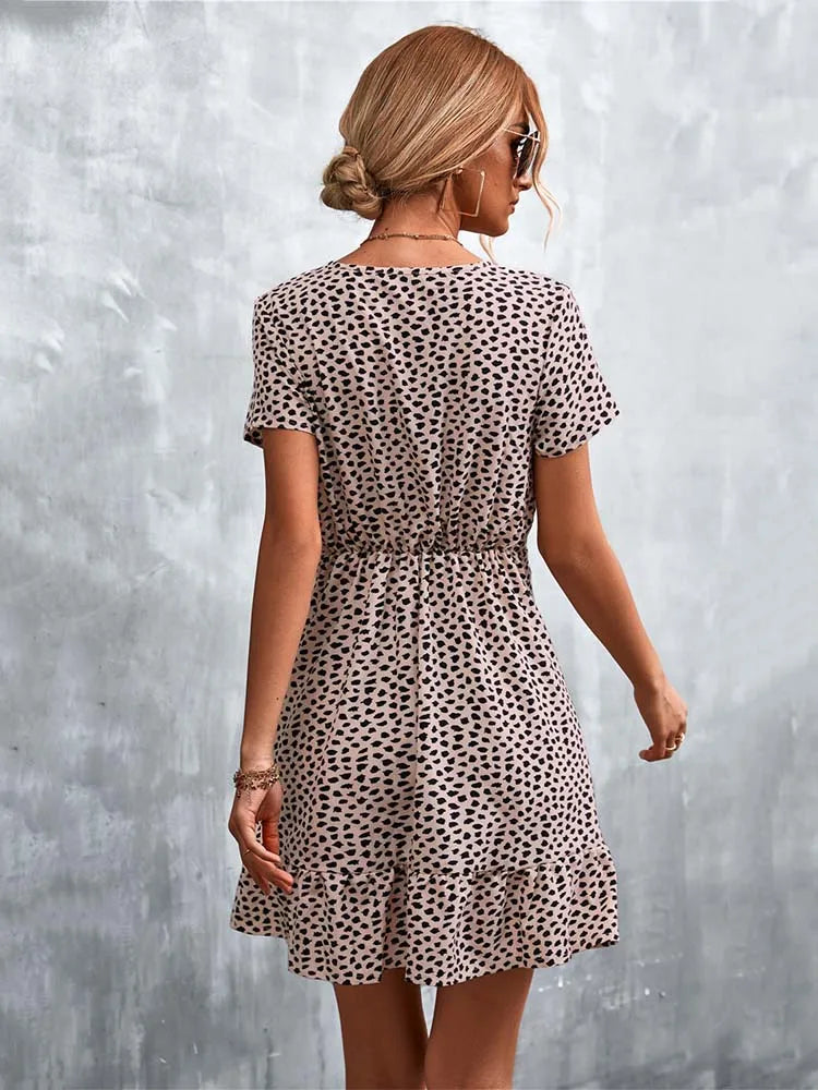 Boho Floral Print V-Neck Mini Dress