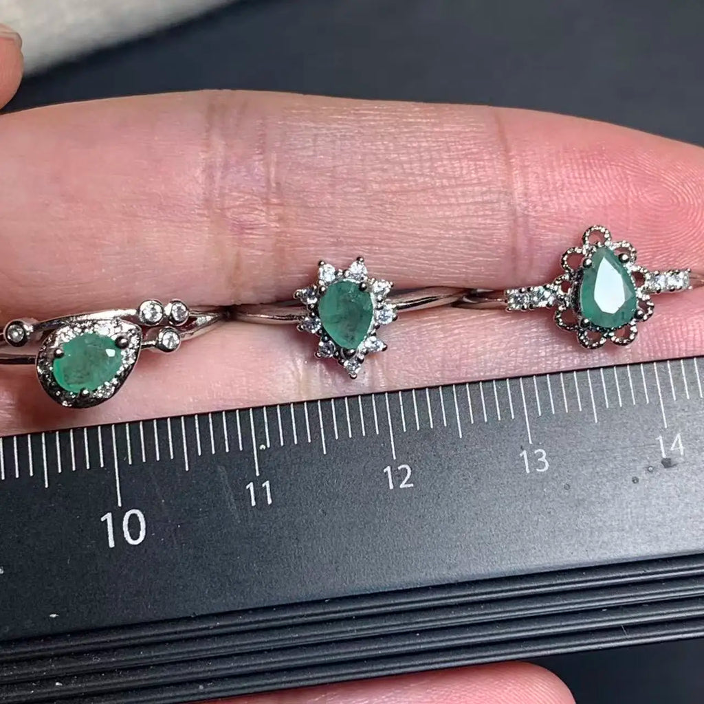 Natural Emerald Adjustable Ring – Multiple Styles Vintage Gemstone Ring for Women
