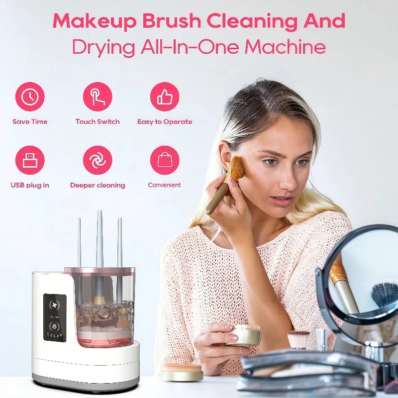 3-in-1 Electric Makeup Brush Cleaner & Dryer – Fast Spin Cleaning Machine