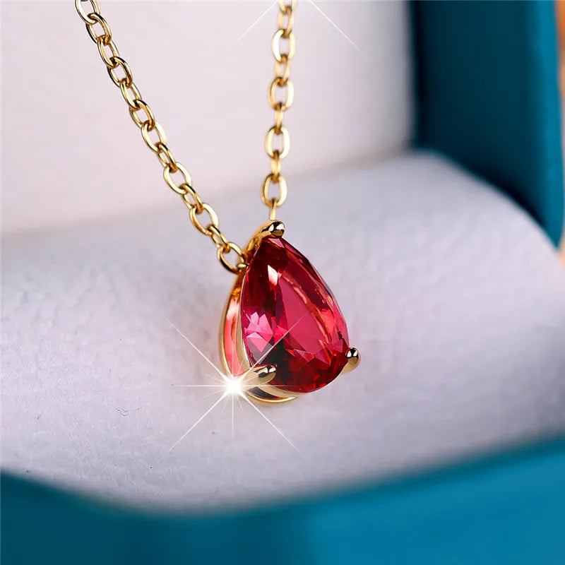 Luxury Blue Water Drop Stone Pendant Necklace for Women,