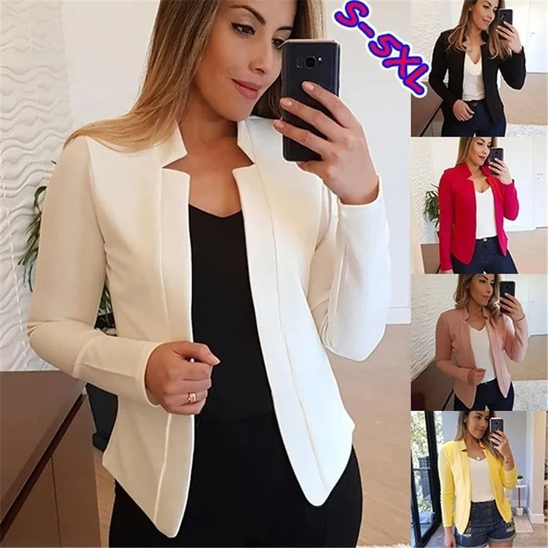 Elegant Slim Fit Suit Jacket – Solid Color Professional Blazer for Women