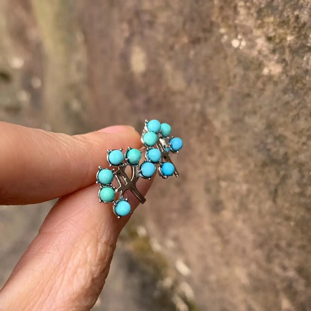 Natural Turquoise Stud Earrings – 925 Sterling Silver Vintage Jewelry for Women