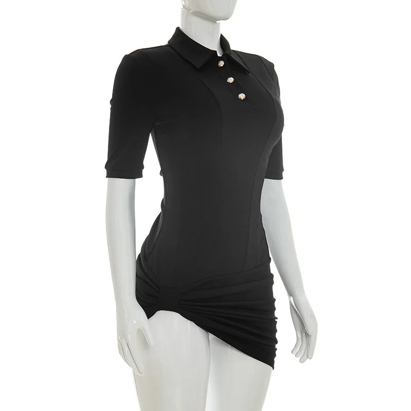 Sexy Lapel Half Sleeve Ruched Mini Dress