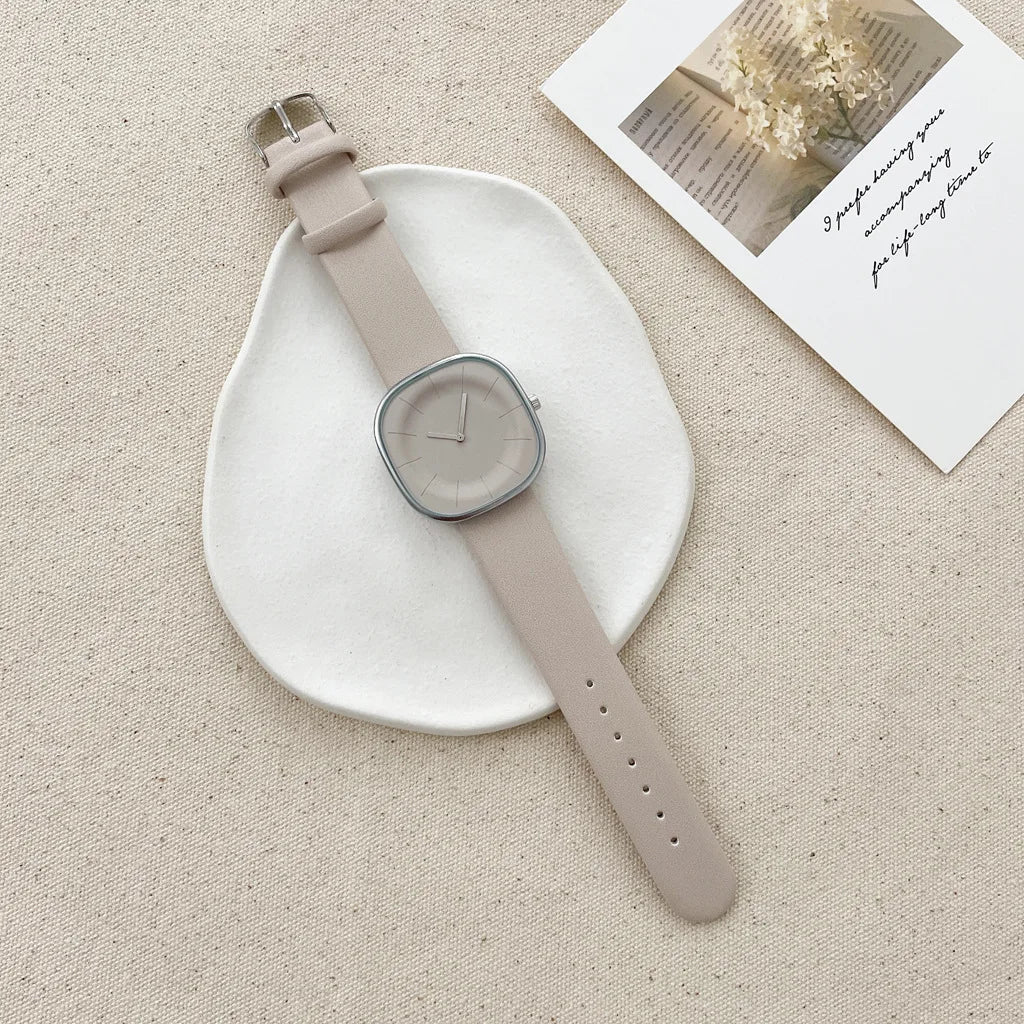 Women’s Square Minimalist Watch – Leather Strap Quartz Timepiece