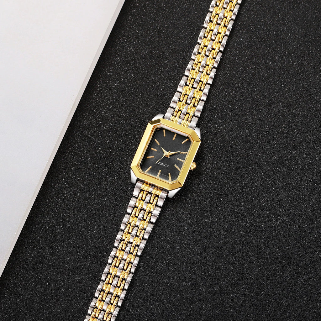 Fashion Rectangle Women's Quartz Watch Set – Casual Alloy Strap Ladies Wristwatch 2PCS