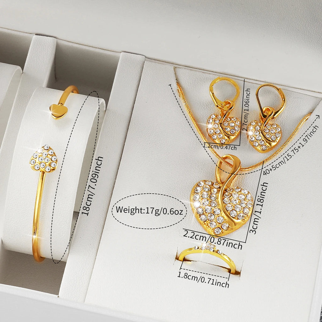 Elegant Rectangle Women's Quartz Watch & Rhinestone Heart Jewelry Set – 6PCS Ladies Wristwatch