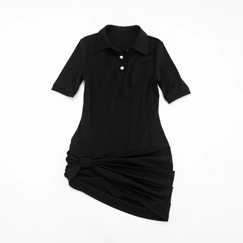 Sexy Lapel Half Sleeve Ruched Mini Dress