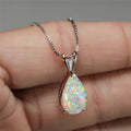 Boho Opal Teardrop Necklace – Silver, Blue-Green