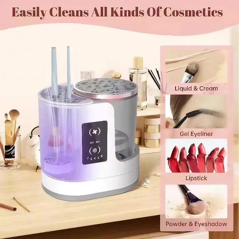 3-in-1 Electric Makeup Brush Cleaner & Dryer – Fast Spin Cleaning Machine