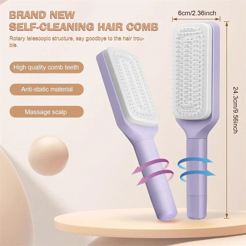 Self-Cleaning Hairbrush – One-Click Hair Removal Detangling Brush
