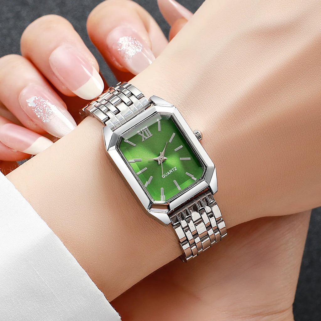 Fashion Rectangle Women's Quartz Watch – Casual Ladies Wristwatch Set