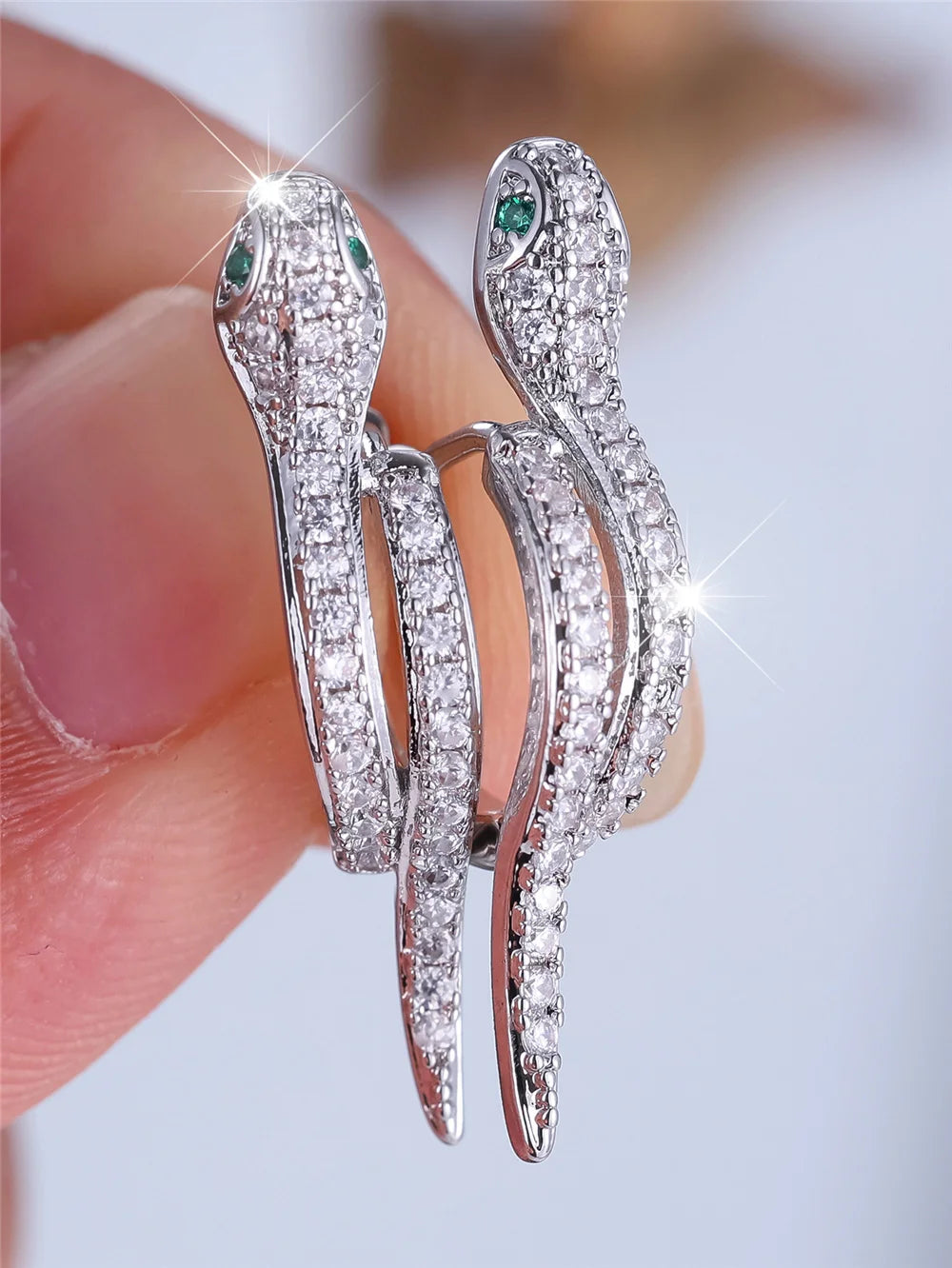 White Zircon Snake Hoop Earrings for Women – Trendy Fashion Jewelry