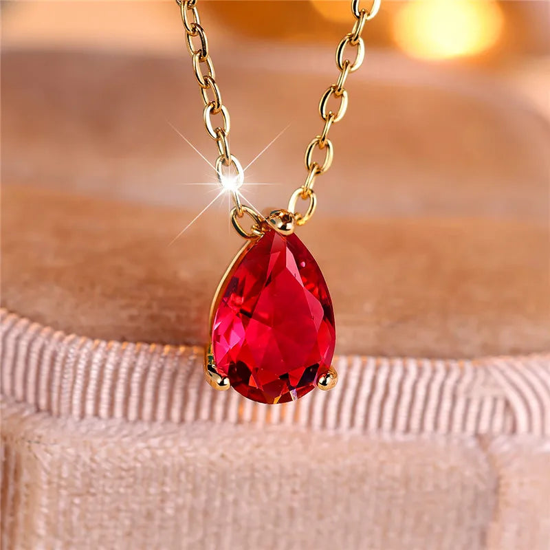 Luxury Blue Water Drop Stone Pendant Necklace for Women,