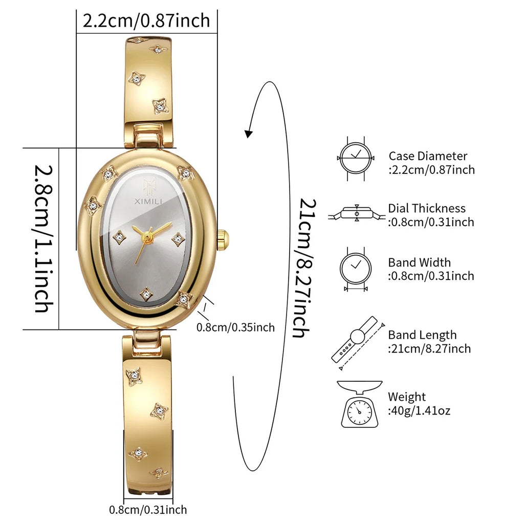 Elegant Oval Dial Women's Rhinestone Bracelet Quartz Watch – Bangle Wristwatch