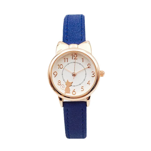 Kids' Cute Cat Cartoon Watch for Girls – Waterproof Quartz