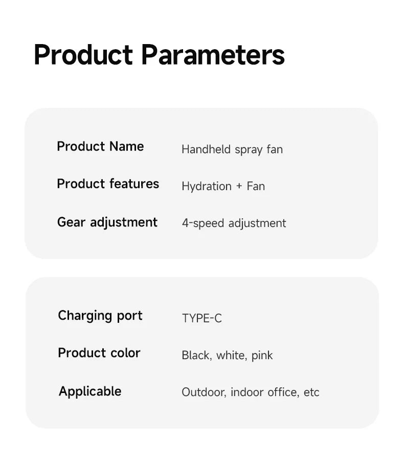 Portable Misting Fan – 4-Speed Personal Cooling Device with USB-C