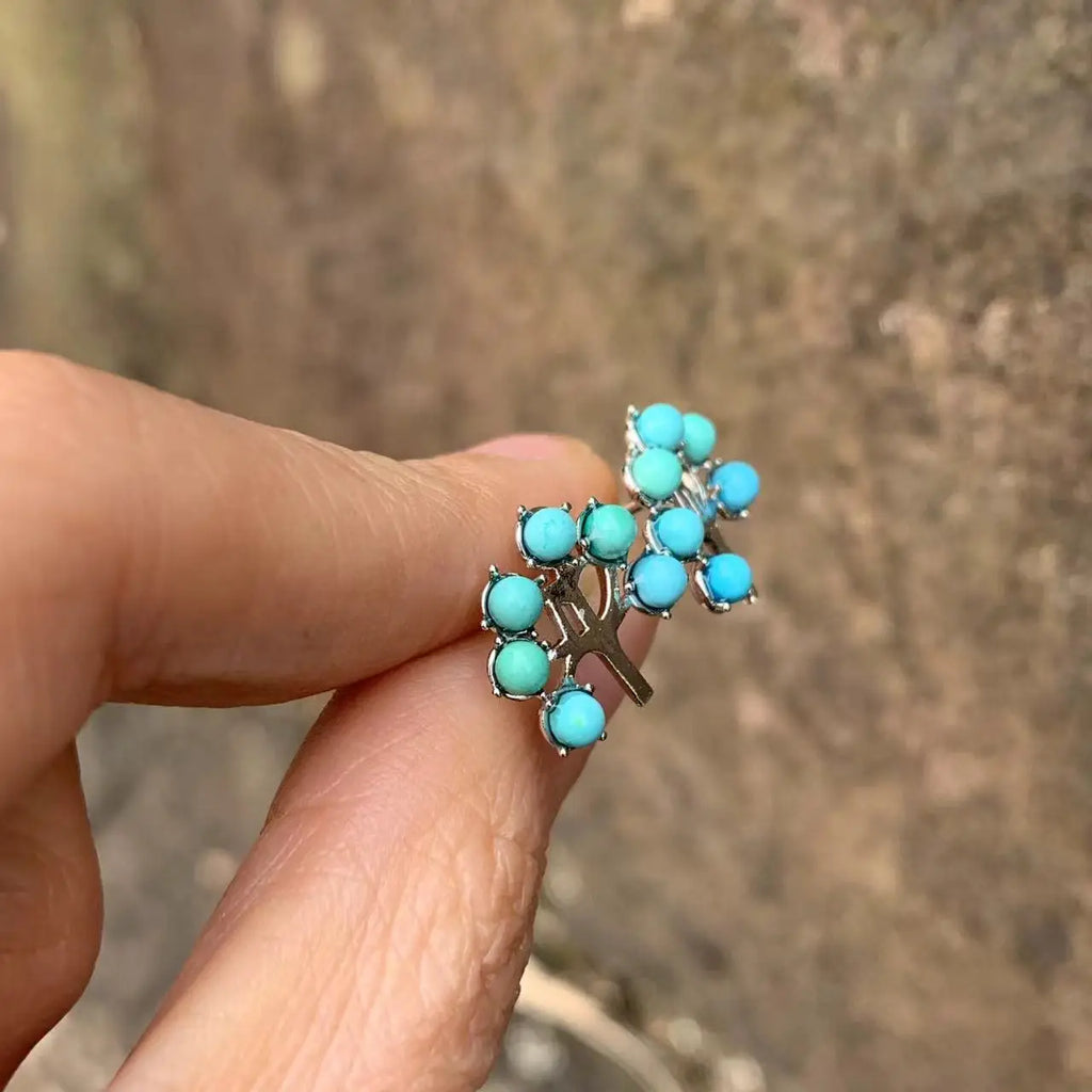 Natural Turquoise Stud Earrings – 925 Sterling Silver Vintage Jewelry for Women