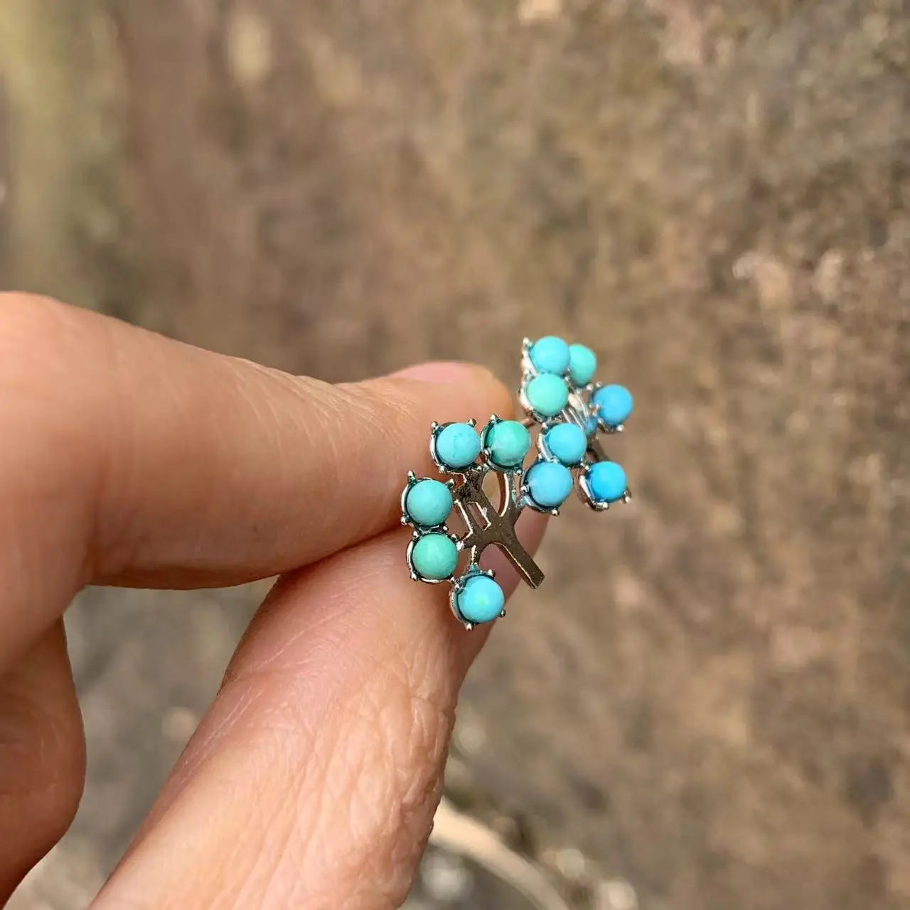 Natural Turquoise Stud Earrings – 925 Sterling Silver Vintage Jewelry for Women