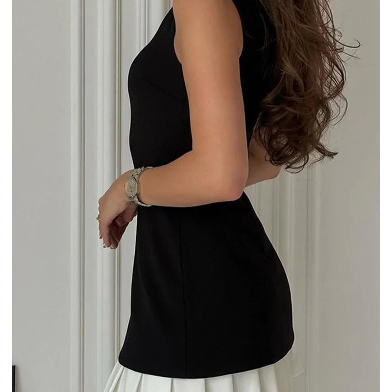 Elegant Patchwork Pleated Sleeveless Mini Dress