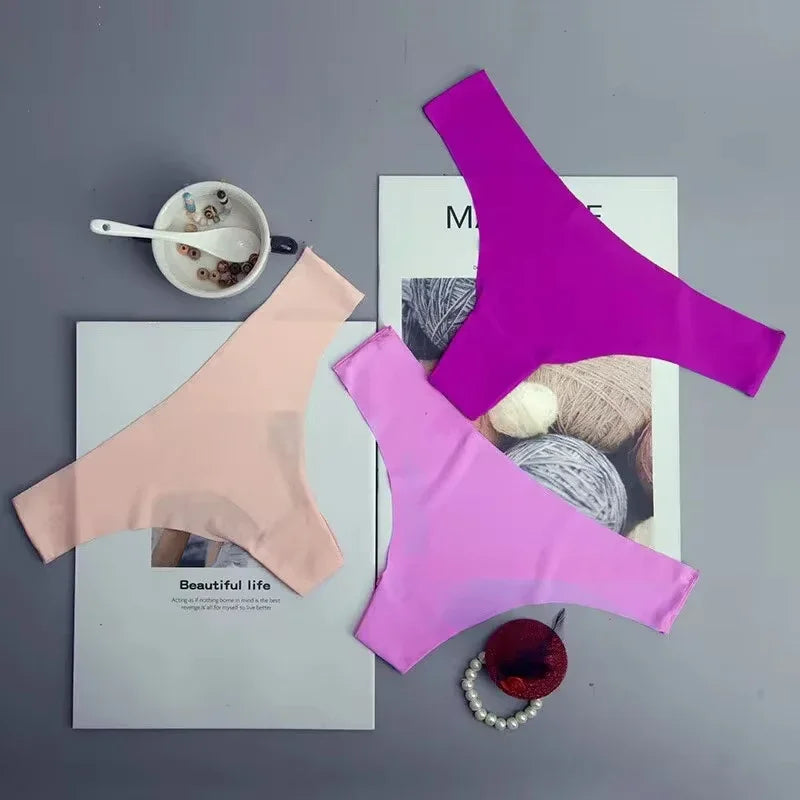 3PCS seamless low-waist panties, ice silk, breathable, quick-drying, with cotton crotch. Ideal for sports