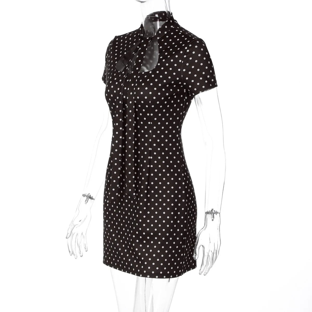Polka Dot Tie-Up Bodycon Hip Wrap Mini Dress