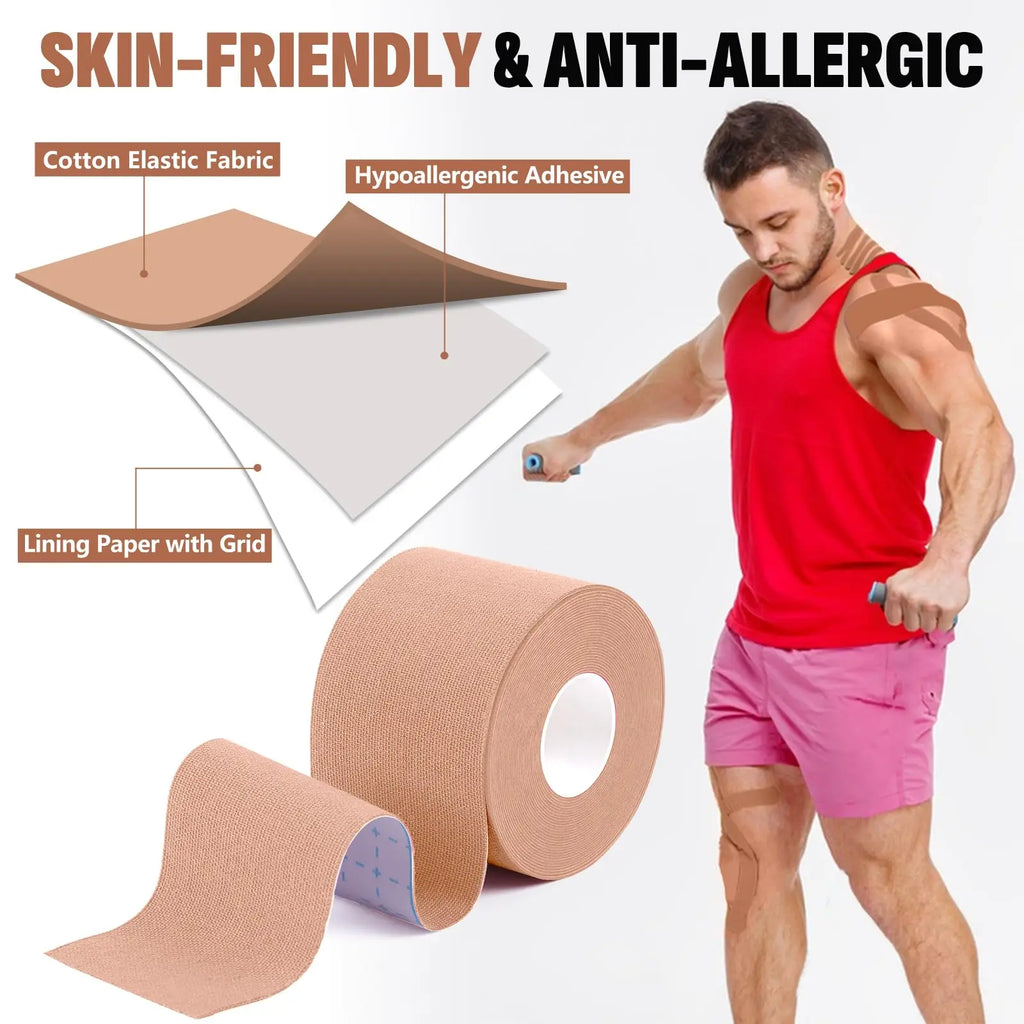 Pre-Cut Kinesiology Tape – 5cm×5m Waterproof Elastic Muscle Support