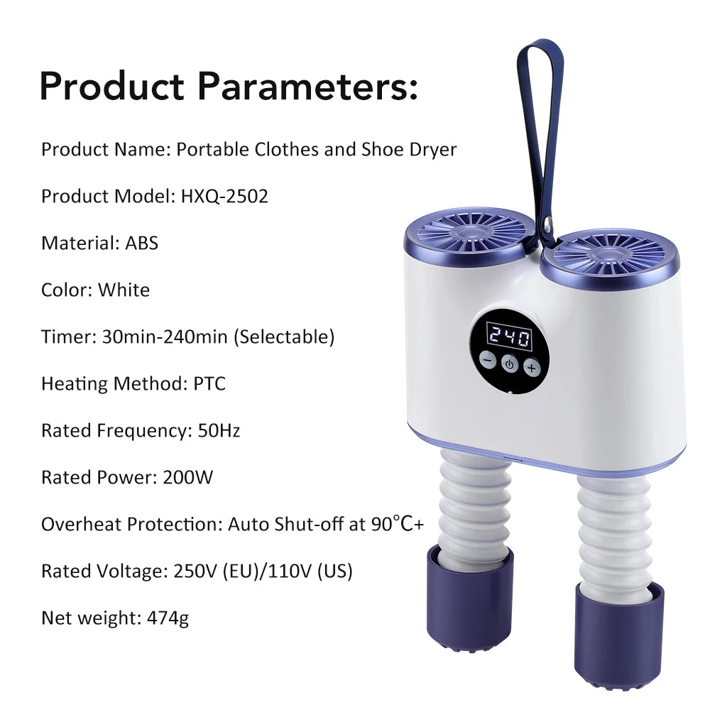 Intelligent Shoe Dryer with Adjustable Timer Fast Dry 360° Warm Airflow Household Shoe Warmer Heating Device for Boots Sneaker