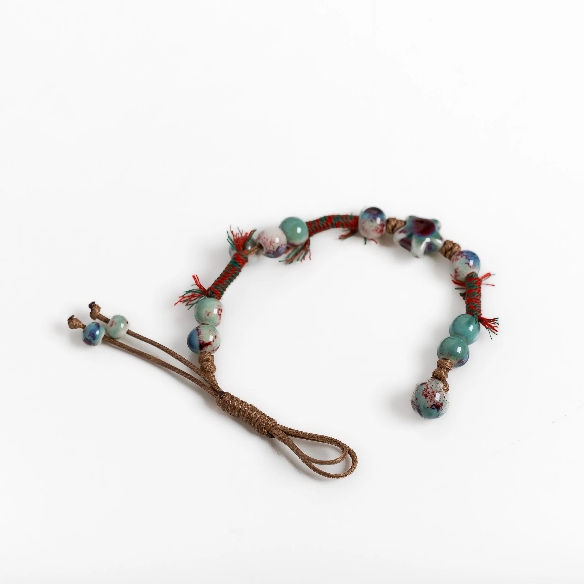 Handmade Green Star Ceramic Bracelet – Adjustable Artistic Beaded Jewelry for Women