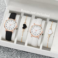 Fashion Women's Leather Quartz Watch & Heart Bracelet Set – 4/6PCS Arabic Dial Wristwatch