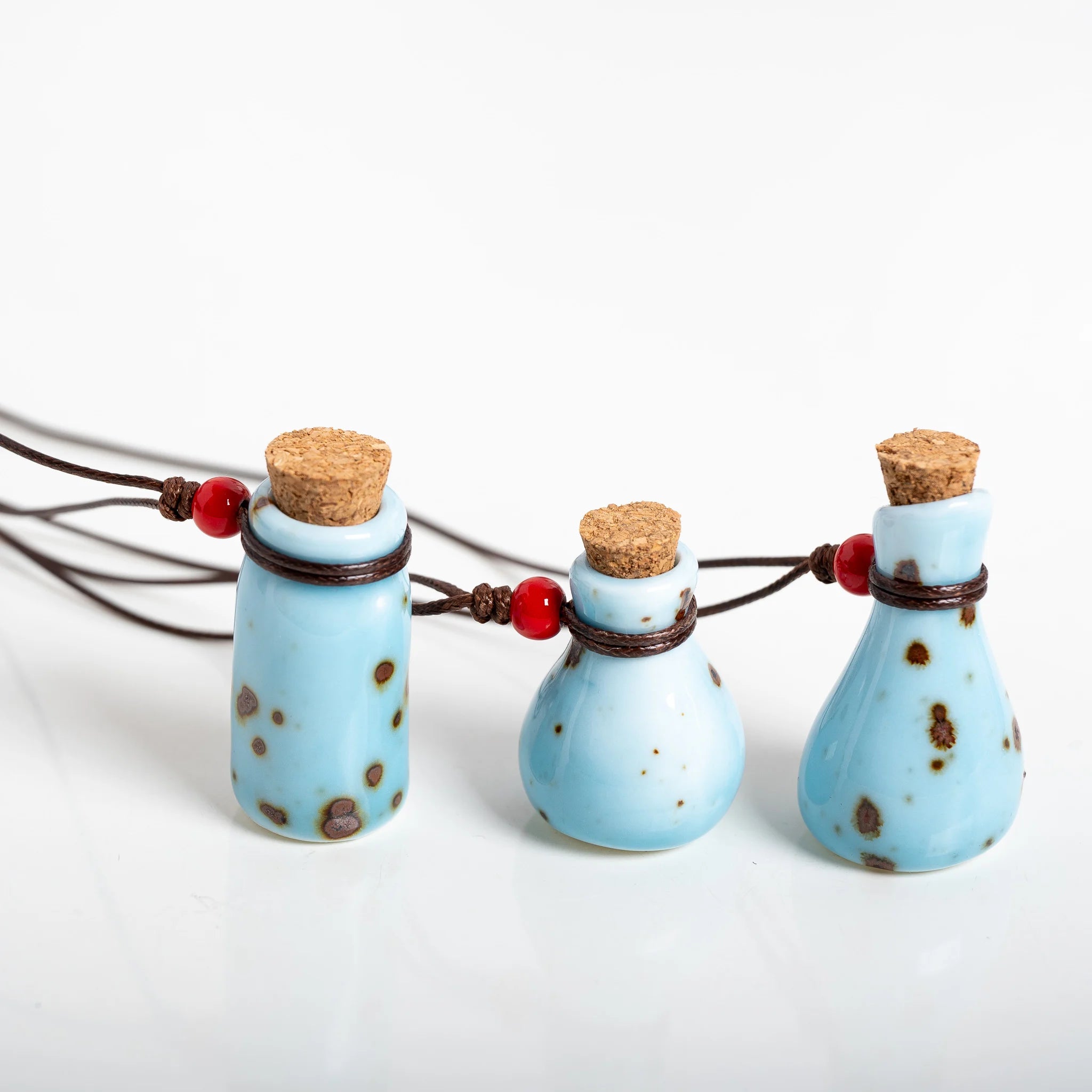 Handmade Ceramic Perfume Bottle Pendant Necklace – Adjustable Wax Cord Aromatherapy Jewelry Gift