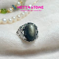 Natural Obsidian Adjustable Ring – Vintage Gemstone Ring for Women