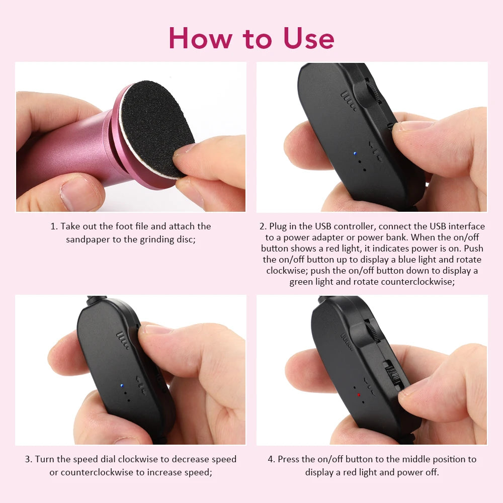 Electric Foot File – 360° Rotation USB Callus Remover with 20 Sandpaper Discs