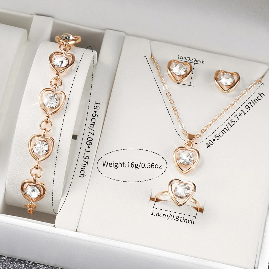 Women's Stainless Steel Quartz Watch & Diamond Jewelry Set – 6PCS Fashion Wristwatch