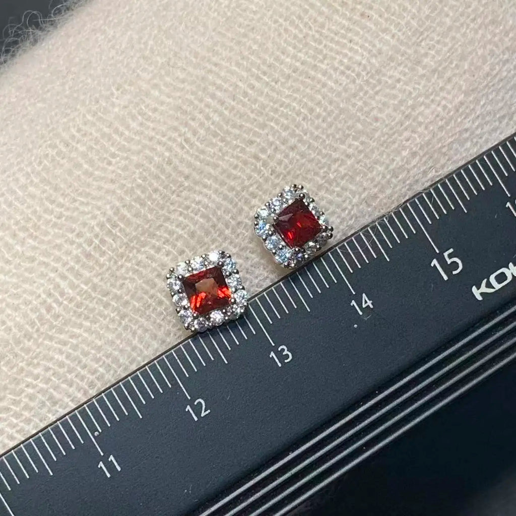 Natural Garnet Copper Stud Earrings – Genuine Red Gemstone for Women
