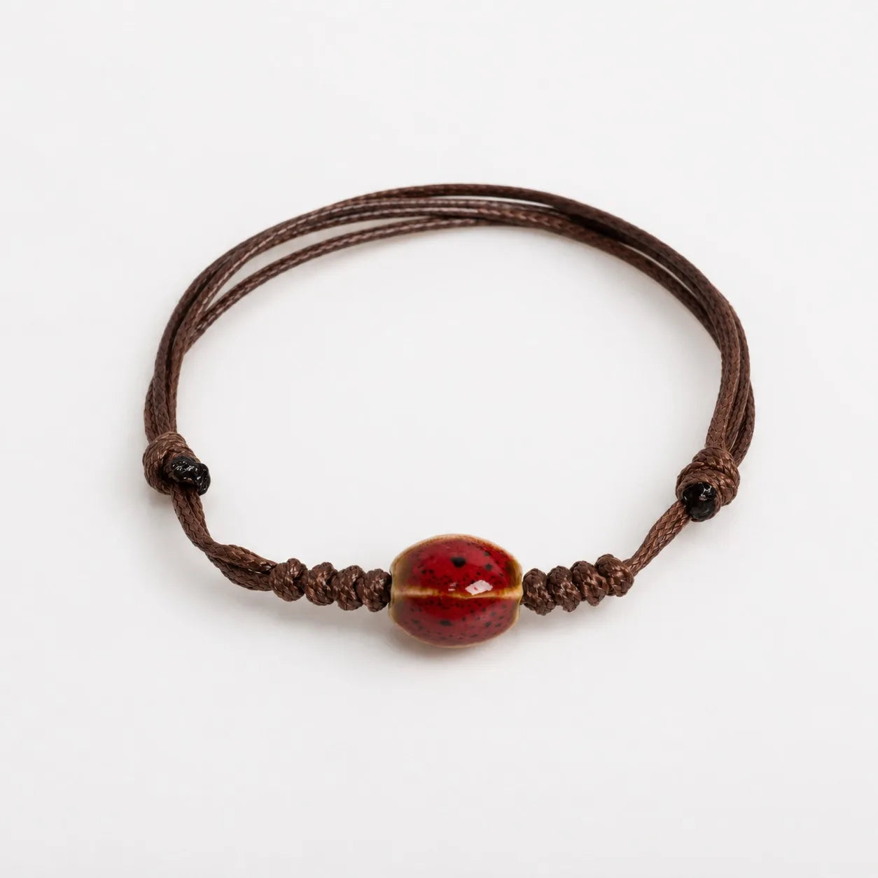 Handmade Floral Glaze Faceted Ceramic Bracelet – Adjustable Wax Cord Jewelry Gift