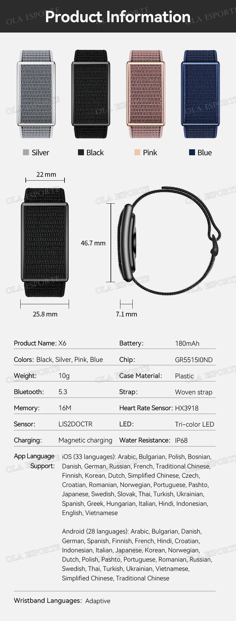 Smart Fitness Bracelet – No Screen | IP68 Waterproof | Heart Rate & Health Monitor