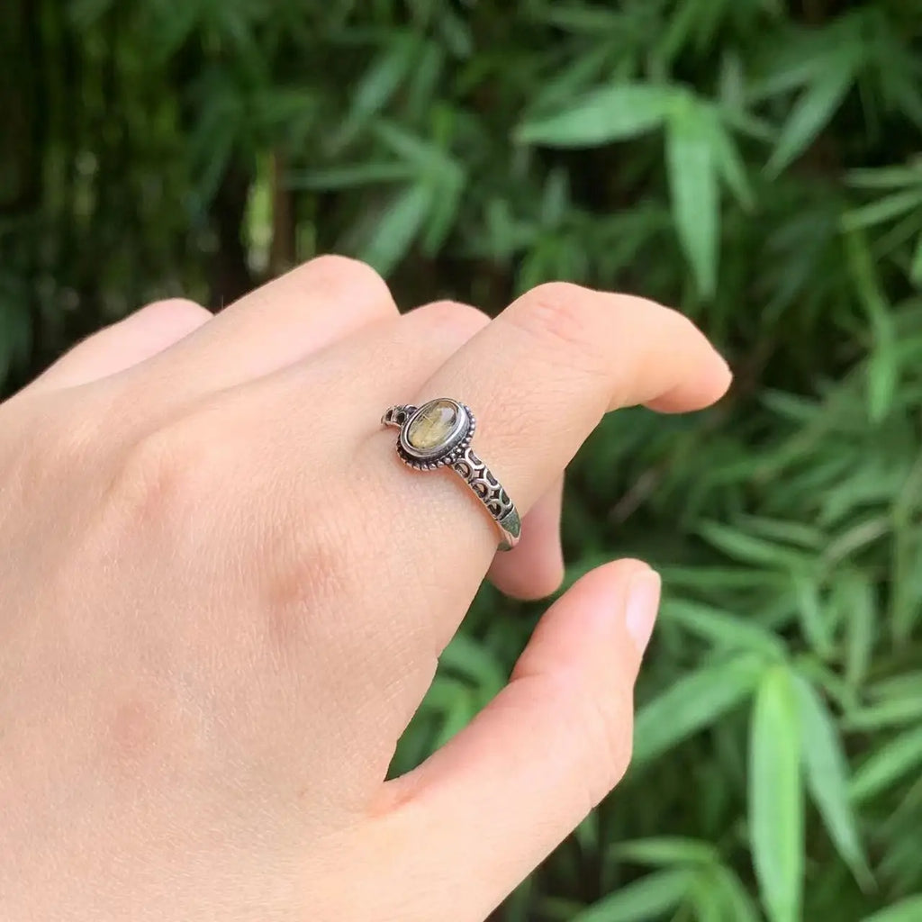 Natural Gold Rutilated Quartz Adjustable Ring – Vintage Fine Jewelry for Women