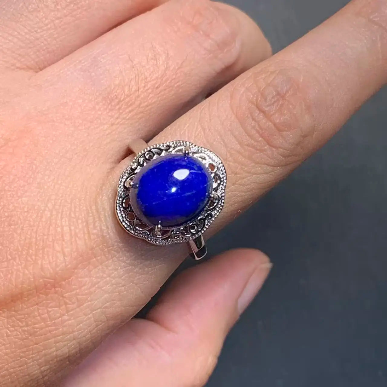 Natural Lapis Lazuli Adjustable Ring – Vintage Fine Jewelry for Women