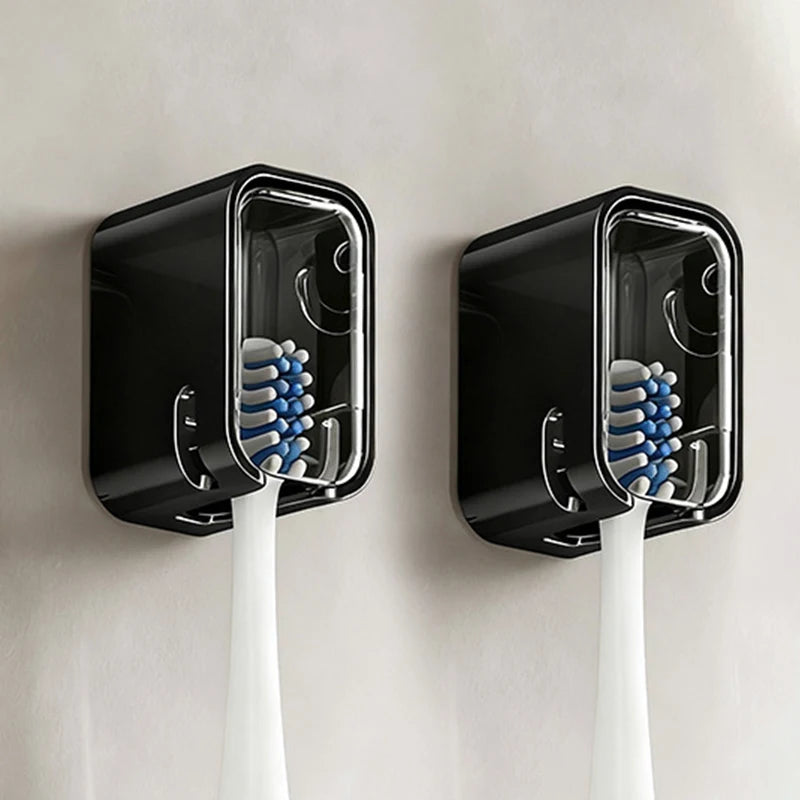 A simple wind-driven toothbrush holder with a cover, dust-proof box, no need to drill holes, wall mounted electric toothbrush ho