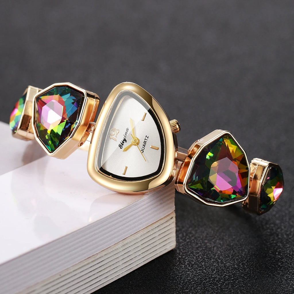 Elegant Rhinestone Bracelet Women's Quartz Watch – Irregular Dial Fashion Wristwatch
